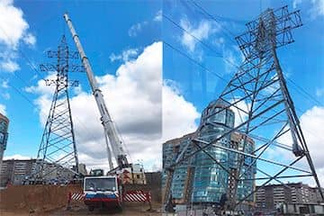 Установка опор ЛЭП автокраном